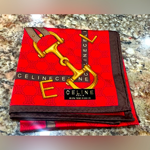 Celine Red and Brown Equestrian Handkerchief - Picture 1 of 6